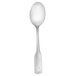 A silver dessert spoon with a handle.