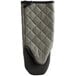 A grey quilted SafeMitt oven mitt with a black neoprene grip.