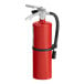 A red Buckeye fire extinguisher with a hose and wall mount.