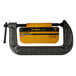 An Olympia Tools black and yellow metal C-Clamp with adjusting black oxide swivel handles.