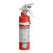 A red and silver Buckeye fire extinguisher with a nozzle.