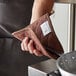 close-up of a brown leather strap