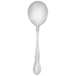 A silver Walco Illustra bouillon spoon with a handle.