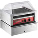 An Avantco hot dog roller grill with a sneeze guard on a counter.