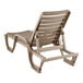 A Grosfillex taupe resin chaise lounge chair with a wooden appearance.