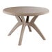 A Grosfillex Ibiza round table with a brown top and legs on a table.