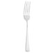 A silver fork with a black handle on a white background.