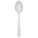 A Walco stainless steel serving spoon with a white handle on a white background.