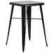 A Flash Furniture black metal square bar height table with 2 black square seat backless stools.