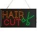 A rectangular white LED hair cut sign with lights on it.