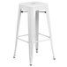 A white metal Flash Furniture bar height stool with a square seat.