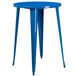 A blue metal Flash Furniture bar height table with legs.