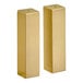 A pair of gold rectangular salt and pepper shakers.