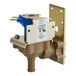 A brown and blue Manitowoc Ice water inlet valve with a white label.