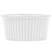 A close-up of a CAC RKF-4 Festiware white ramekin with a ribbed pattern.