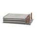 A metal evaporator coil with copper pipes.