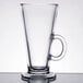 A Libbey clear glass coffee mug with a handle.