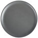 A close-up of an American Metalcraft Hard Coat Anodized Aluminum Coupe Pizza Pan.