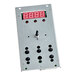 A silver metal panel with a rectangular digital display with red numbers.