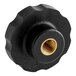 A black circular Hobart fluted knob with a gold nut.