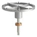 A metal circular shaft with a metal base and a metal handle.