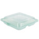 A jade green plastic container with 3 compartments and a lid.