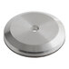 A stainless steel Hobart grinding wheel with a hole in the center.