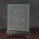 A Aarco Compact Ultra Lite lighted write-on markerboard with "Happy Hour 5 - 8 PM" written on it.