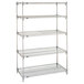 A chrome Metro Super Erecta wire shelving unit with four shelves.