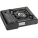 A black portable Choice 1-Burner High Performance Butane Range with a metal burner on top.