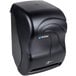A black San Jamar Smart System roll towel dispenser with a logo on it.