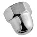 A close up of a silver metal Hobart nut.