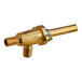 A close-up of a brass Vulcan gas valve with a gold metal pipe attached.