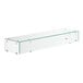 An Avantco glass sneeze guard shelf with metal legs.