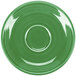 A green Fiesta saucer with a circular ring on the rim.