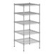 A chrome wire shelving unit with four shelves.