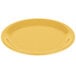 A yellow melamine plate with a white narrow rim.