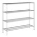 A wireframe of a Regency chrome stationary wire shelving unit with four shelves.