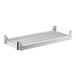 A white rectangular solid shelf with metal slats.