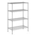 A wireframe of a Regency chrome wire shelving unit with four shelves.