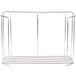 A white metal rack with two shelves and metal rods for 12 plates.