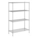 A wireframe of a Regency metal wire shelf with four shelves.