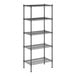 A Regency black wire shelving unit with five shelves.