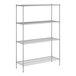 A wireframe of a Regency metal wire shelving unit with four shelves.