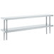 A stainless steel Advance Tabco double deck table mounted shelf unit.