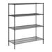 A black Regency wire shelving unit with four shelves.