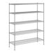 A white wireframe of a Regency metal shelving unit with four shelves.