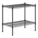 A black metal Regency wire shelving kit with two shelves and black legs.