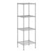 A white wireframe metal Regency shelving unit with four shelves.