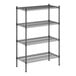 A black metal Regency wire shelving unit with four shelves.